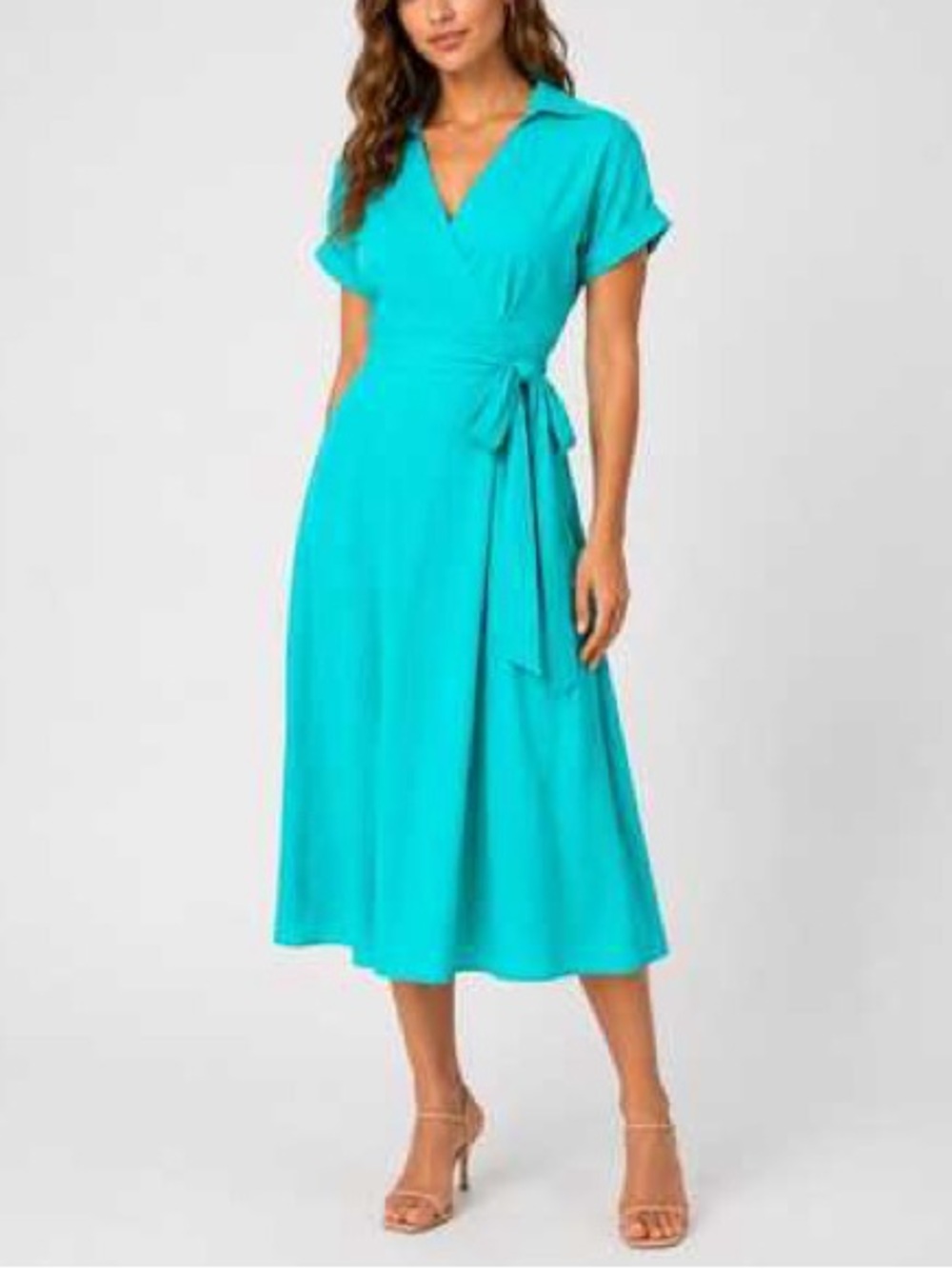Sandro Paris Turquoise 100% Cotton Wrap Midi Dress Tie Waist Size 10